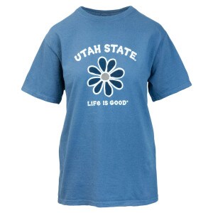 Women's Blue Daisy Utah State Life is Good T-Shirt